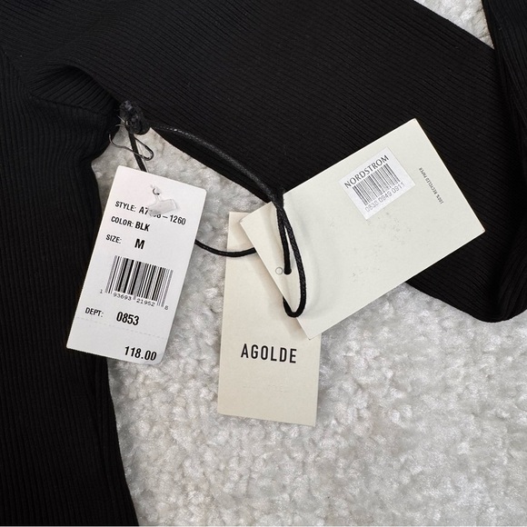 AGOLDE Bea Cutaway Bodysuit Asymmetrical Neckline Black Size Medium NWT - Picture 4 of 14